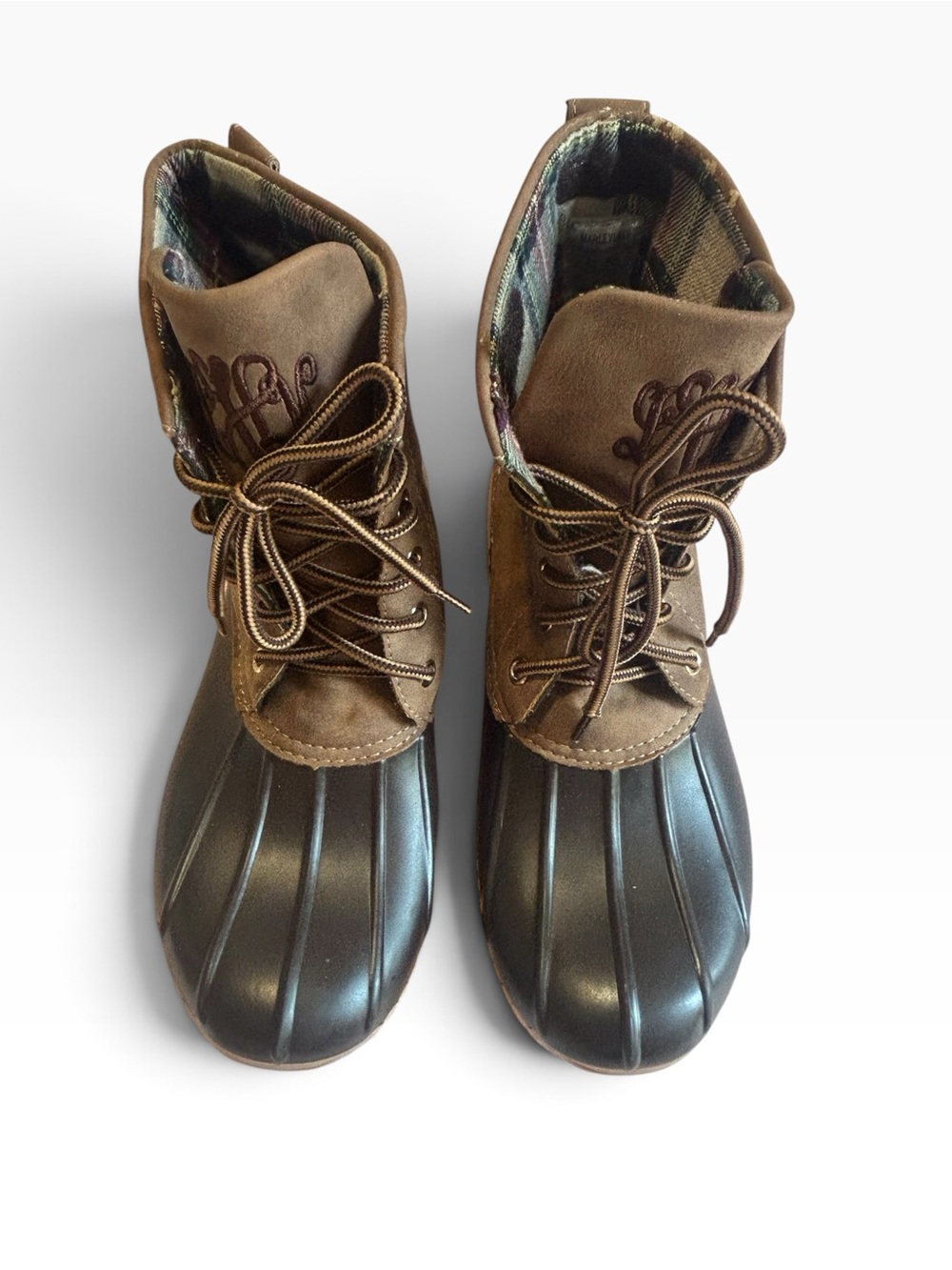 Marley Lilly Brown Duck Boots Size 8 Personalized Monogram